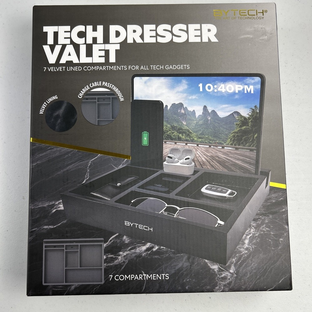 Tech Dresser Valet  Charging Station And Caddy Velvet Lined NEW Unopened